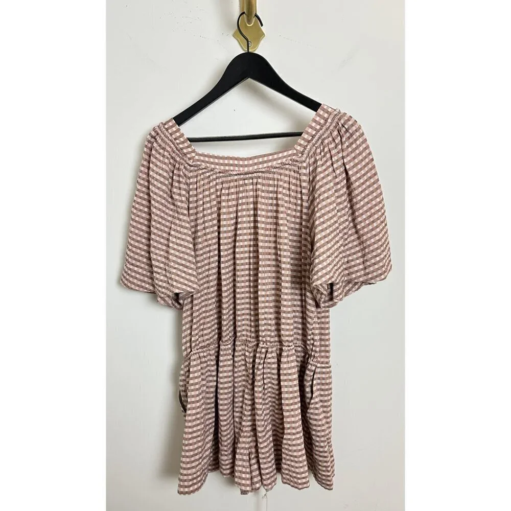 FREE PEOPLE County Line Plaid Romper in Pink Combo Size Medium NWT